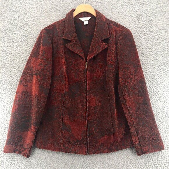 Christopher & Banks Blazer Womens Large Rust Brown Tapestry Weave Zip Up Career - Picture 1 of 10
